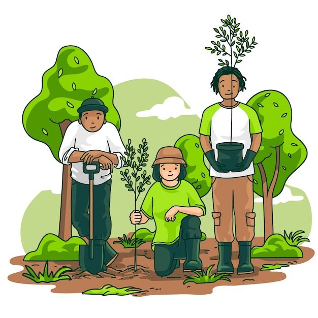 Hand drawn people planting tree illustrated Free Vector